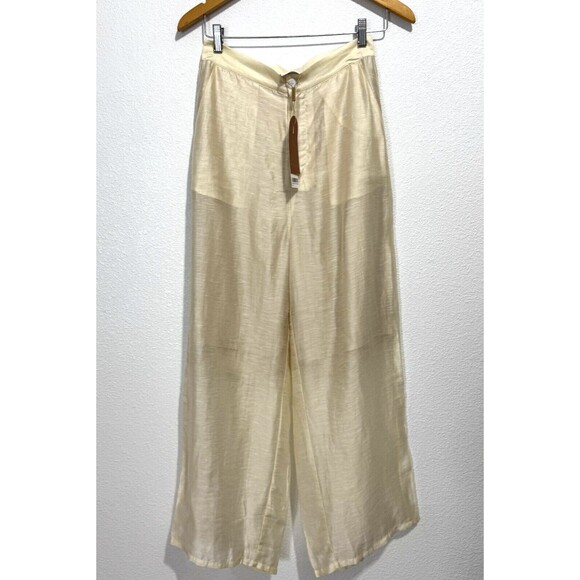 Mouggan Womens Ivory Hemp Blend Semi Lined Formal/Dress Wide Leg Pants Large NWT - Picture 2 of 15